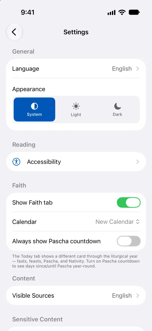 Baba Settings on iPhone